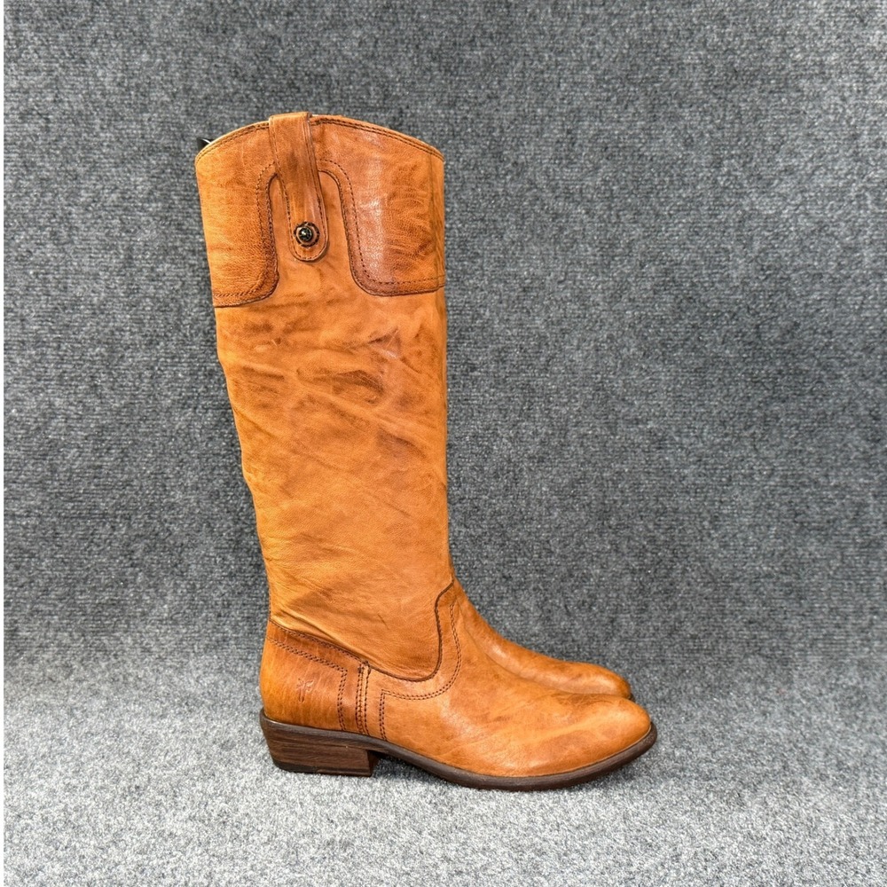Frye Carson Tall Riding Boots Women's 6.5 Caramel Brown Leather Pull On Rustic